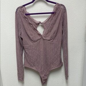 Willow + Root XL Dusty Rose Mauve Sexy Lace Long Sleeve Bodysuit Snap Closure